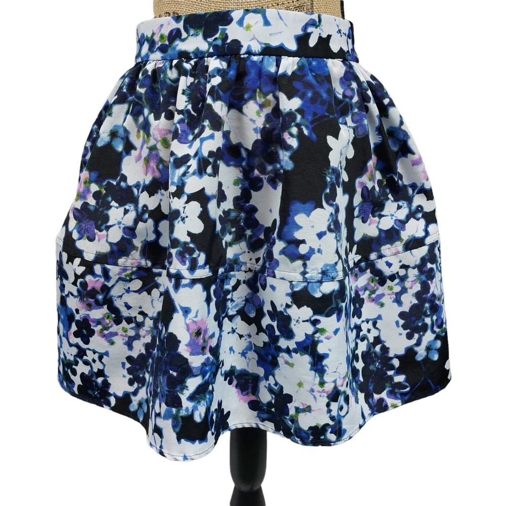 Express Blue Floral Skater Skirt